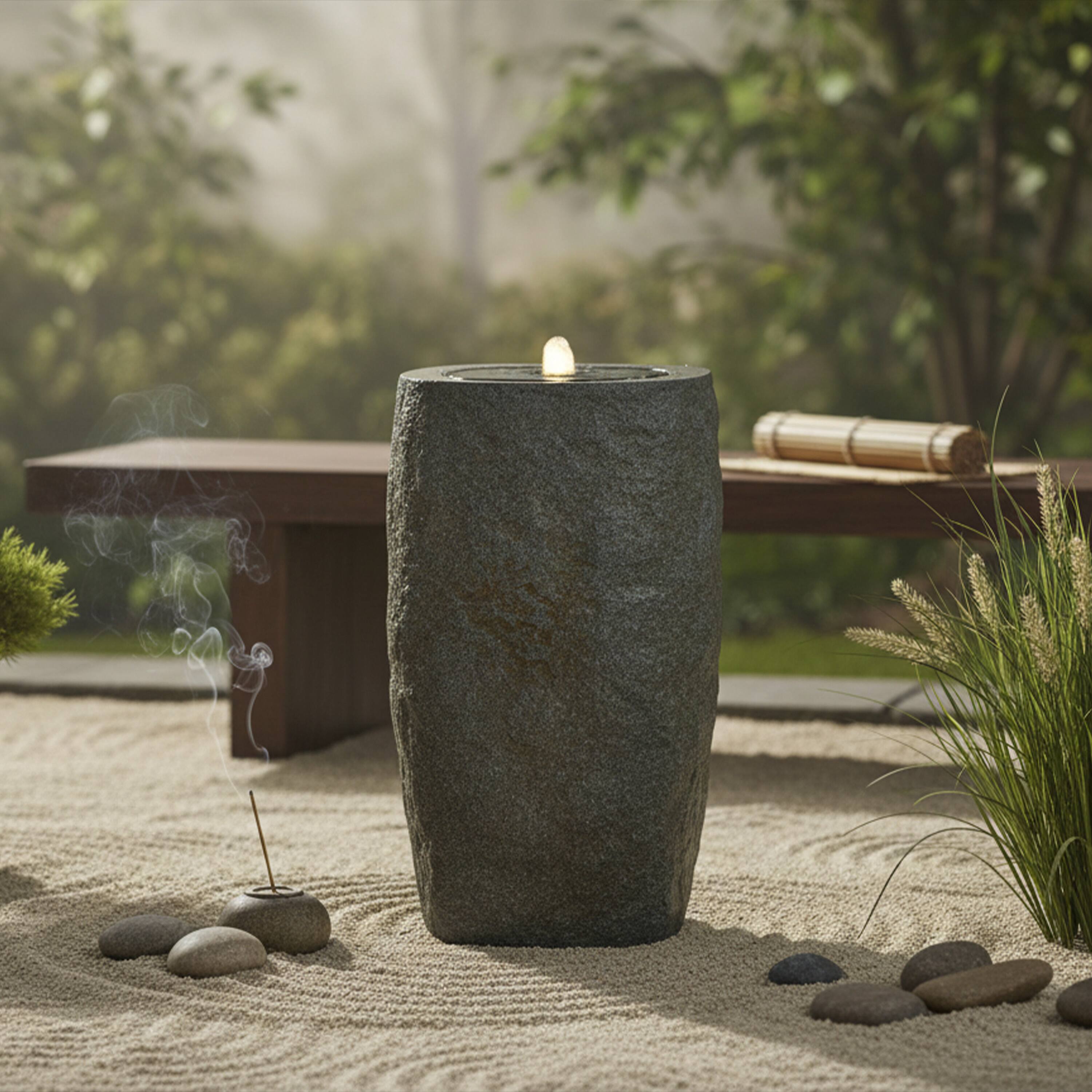 Alt View 6. Sunnydaze - Cylinder Polystone Outdoor Bubble Fountain - Gray.