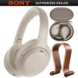 Sony - WH1000XM4/S Noise Cancelling Wireless Headphones + Wood Headphone Stand