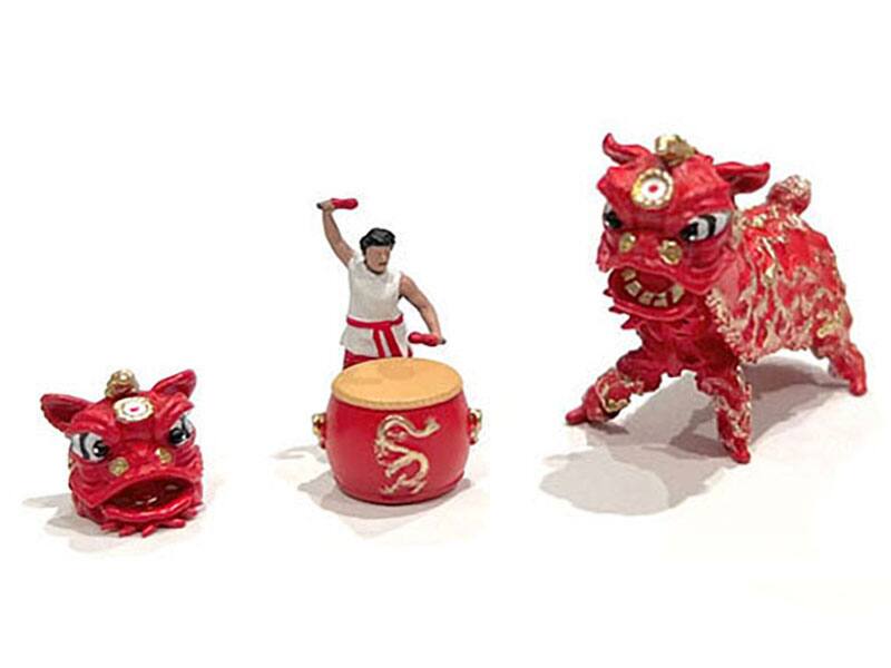 Alt View 1. American Diorama - "Lion Dance" 4 piece Figure Set Limited Edition to 2400 pieces Worldwide for 1/64 Scale Models by American Diorama.