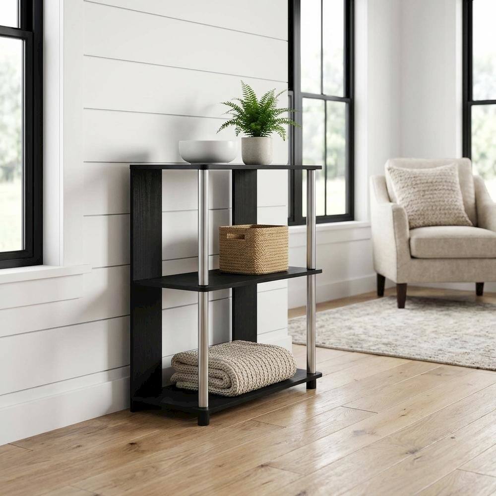 Angle. FurniFact - Engineered Wood Bookcase with Shelving for Storage and Display - Americano/Chrome.