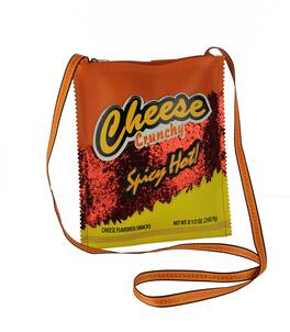 Sleepyville Critters - and Yellow Glittery Cheese Crunch Crossbody Bag Small - Orange