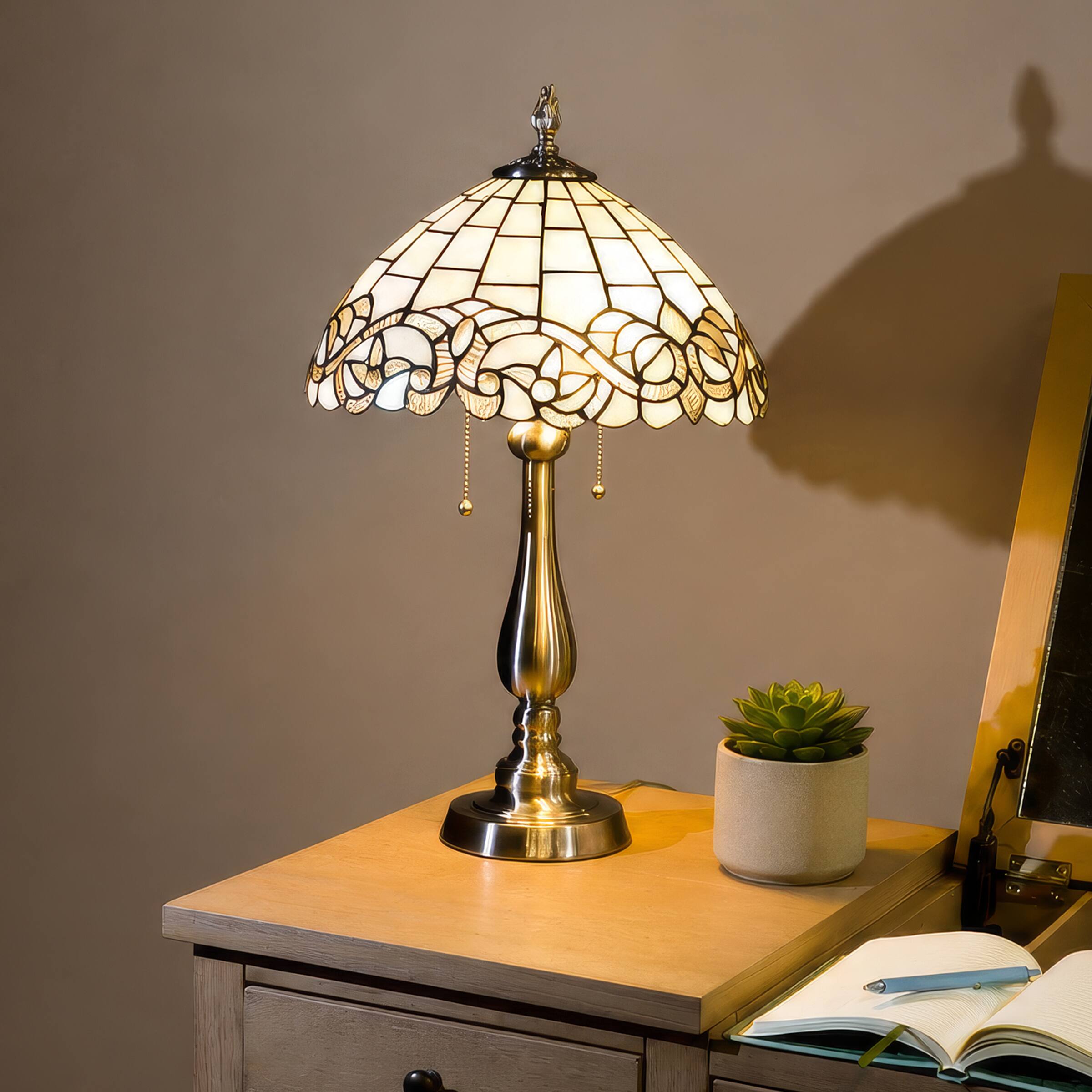 Alt View 6. Lavish Home - Lavish Home Tiffany Table Lamp with Stained Glass Shade, Silver, 14”x23” - Silver.