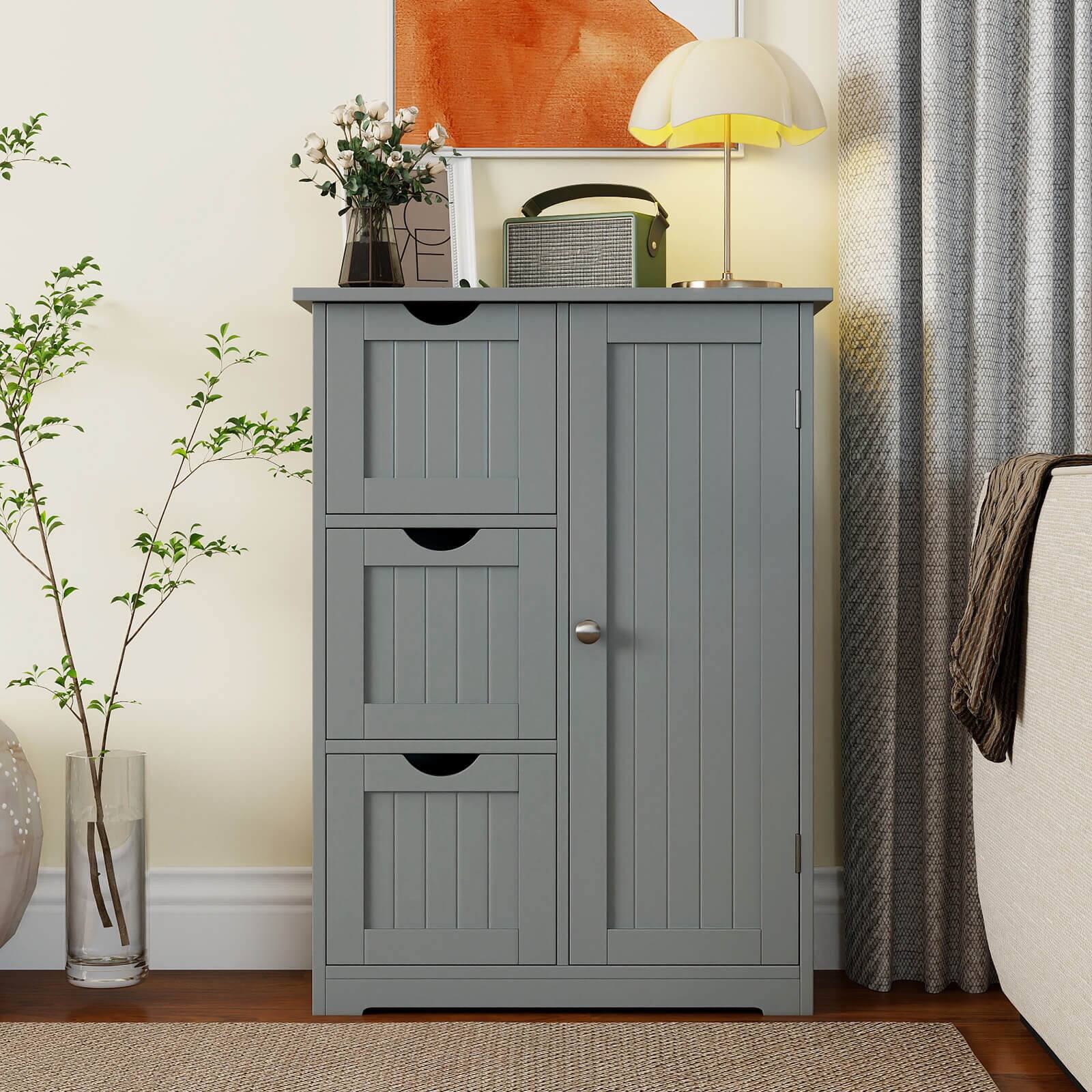 Alt View 3. Costway - Costway Bathroom Floor Cabinet Side Storage Cabinet with 3 Drawers and 1 Cupboard - Gray.