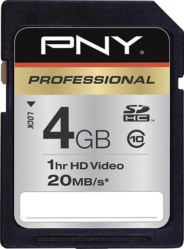 Front Standard. PNY - 4GB Secure Digital High Capacity (SDHC) Class 10 Memory Card.
