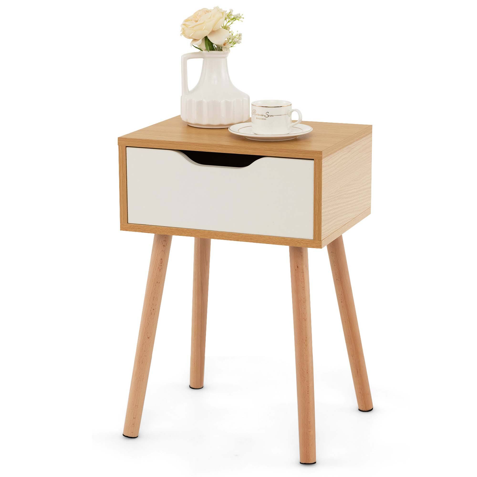 Alt View 20. Costway - 1PC Nightstand End Side Sofa Table Storage Drawer Living Room with Solid Wood Leg - Natural.