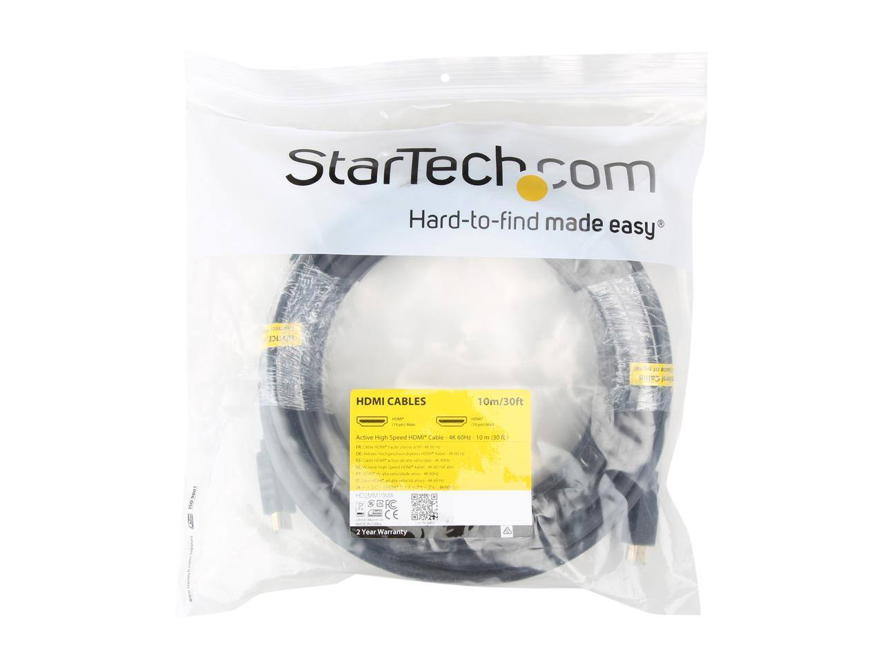 StarTech.com  
Hard-to-find made easy  

HDMI CABLES  
10m/30ft  

Active High Speed HDMI Cable - 4K60Hz - 10m (30ft)  

2 Year Warranty