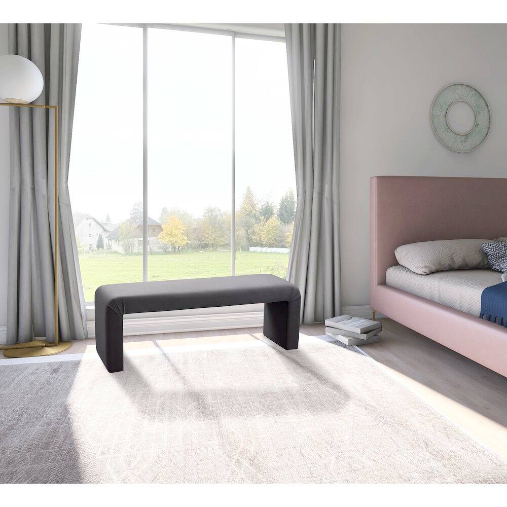 Alt View 1. Meridian Furniture - Minimalist Grey Velvet Bench - Grey.