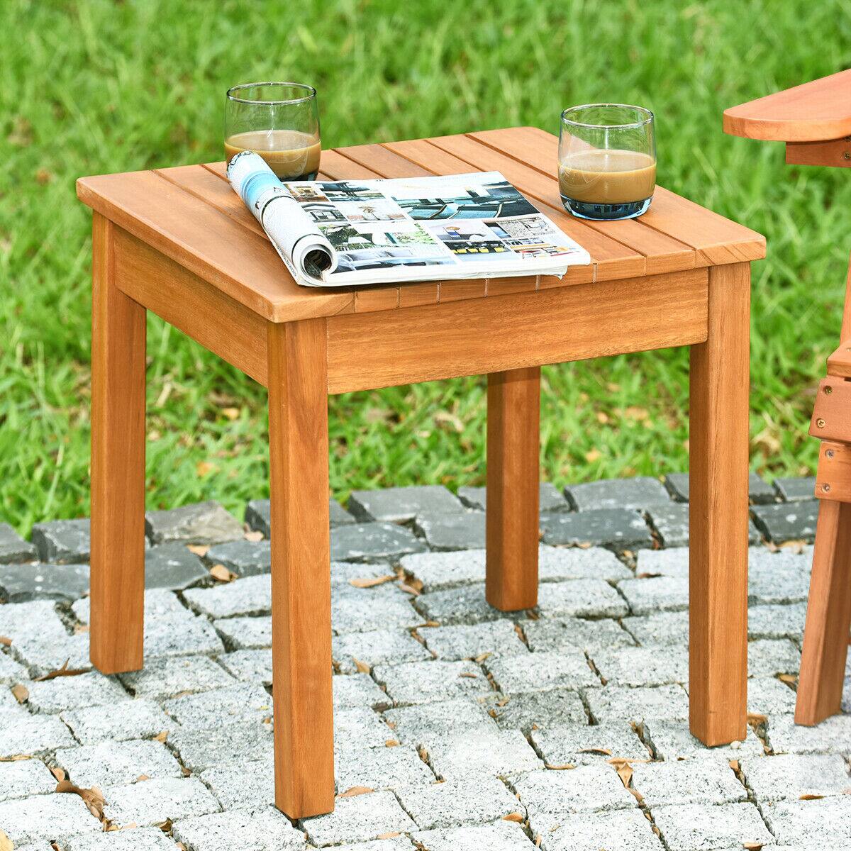 Gymax - Wooden Square Side End Table Patio Coffee Bistro Table Indoor Outdoor - Natural