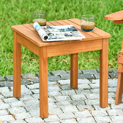 Front. Gymax - Gymax Wooden Square Side End Table Patio Coffee Bistro Table Indoor Outdoor Natural - Natural.