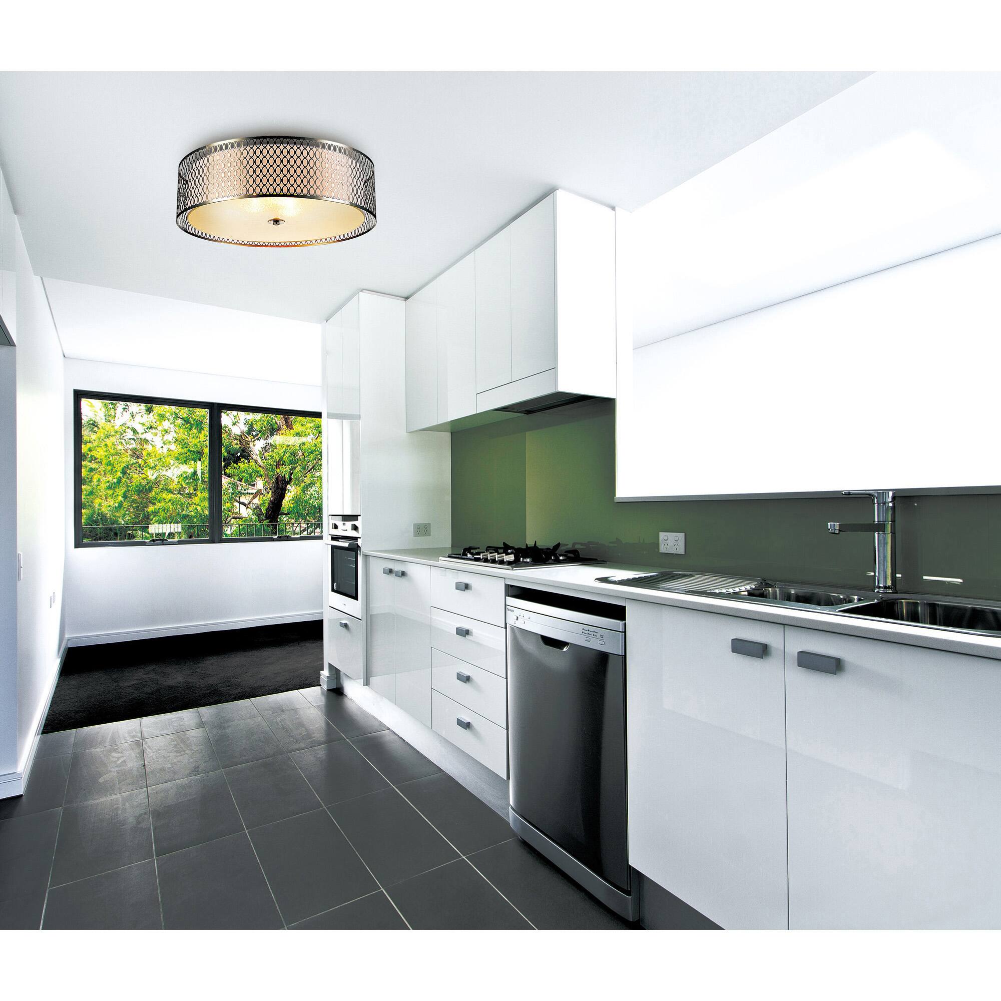 Alt View 2. CWI Lighting - Mikayla 3 Light Drum Shade Flush Mount With Satin Nickel Finish - Satin Nickel.