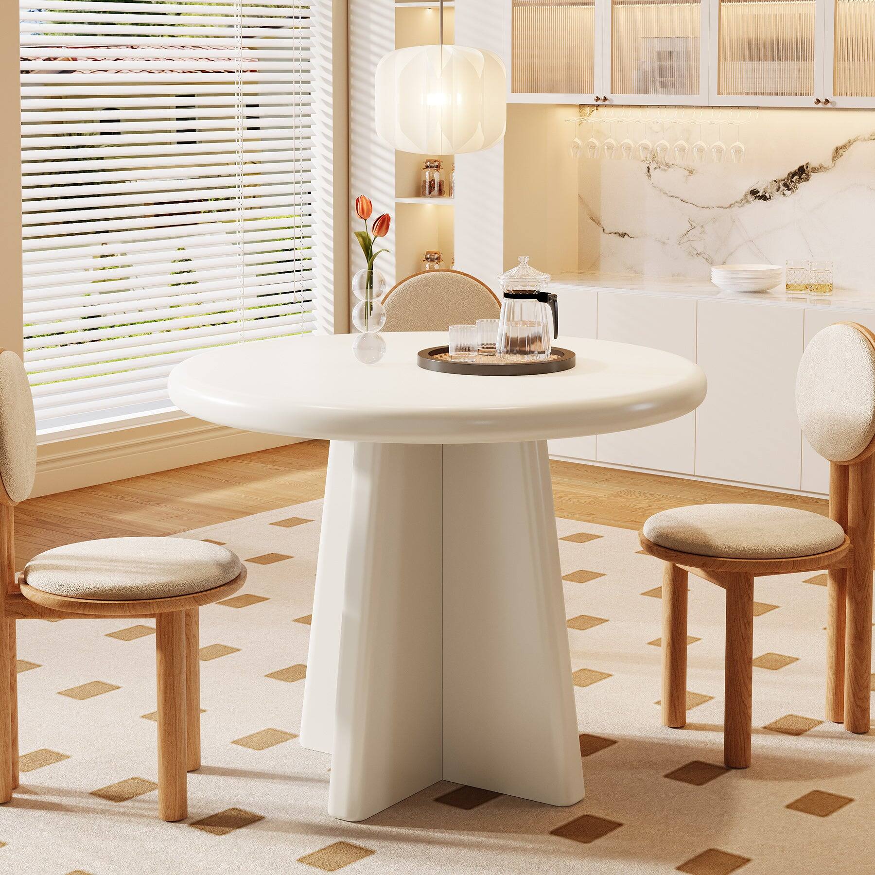 Back. Tribesigns - Dining Table with Engineered Wood Construction and Round Top for Everyday Meals and Family Gatherings - White.