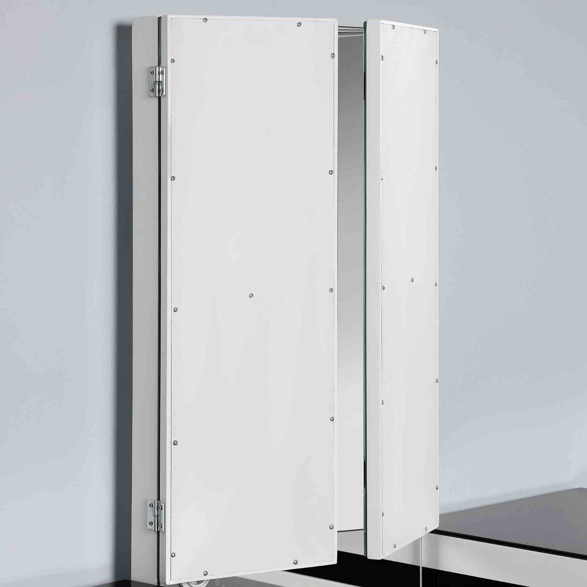 Alt View 1. Loheer - Loheer Makeup Vanity Set with Stool, Tri-Fold Mirror and Fourteen Bulbs, Black and White - Black and White.