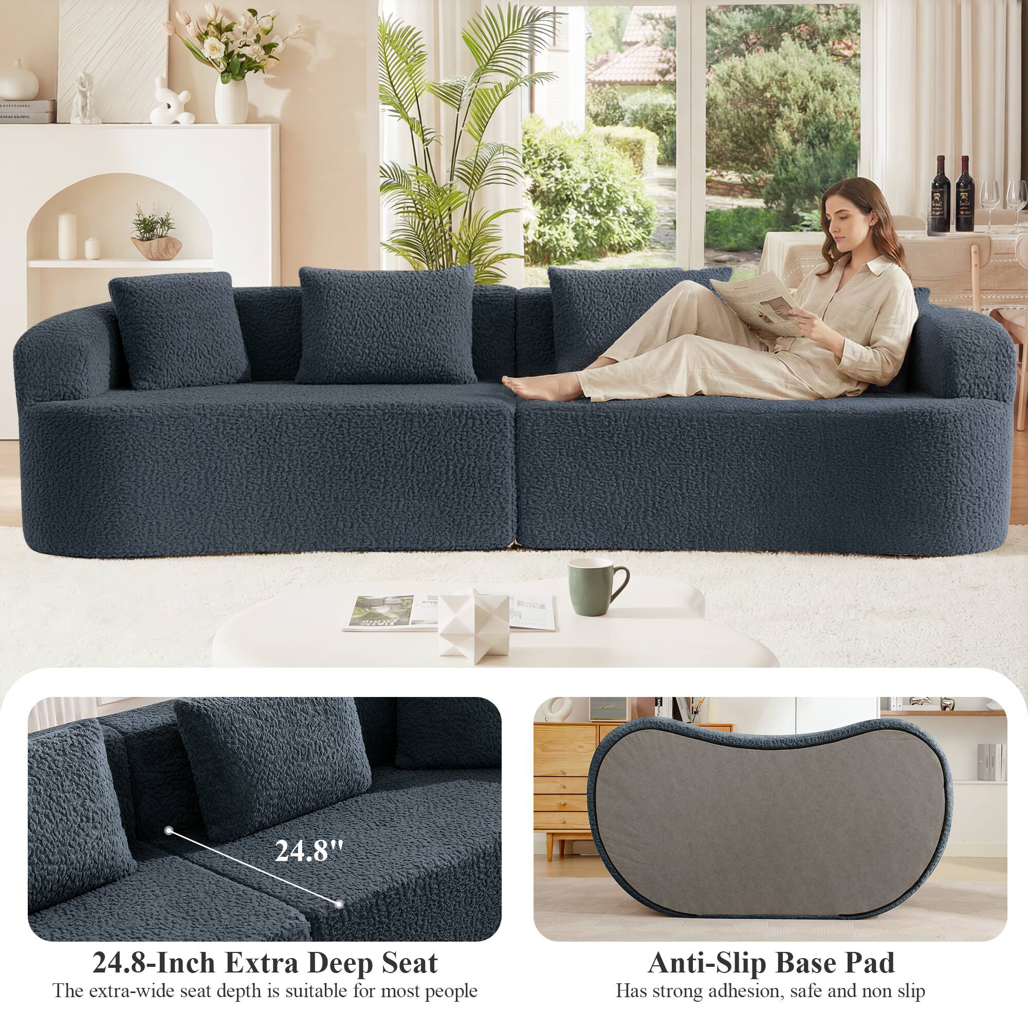 24.8" 24.8-Inch Extra Deep Seat  
The extra-wide seat depth is suitable for most people  

Anti-Slip Base Pad  
Has strong adhesion, safe and non slip