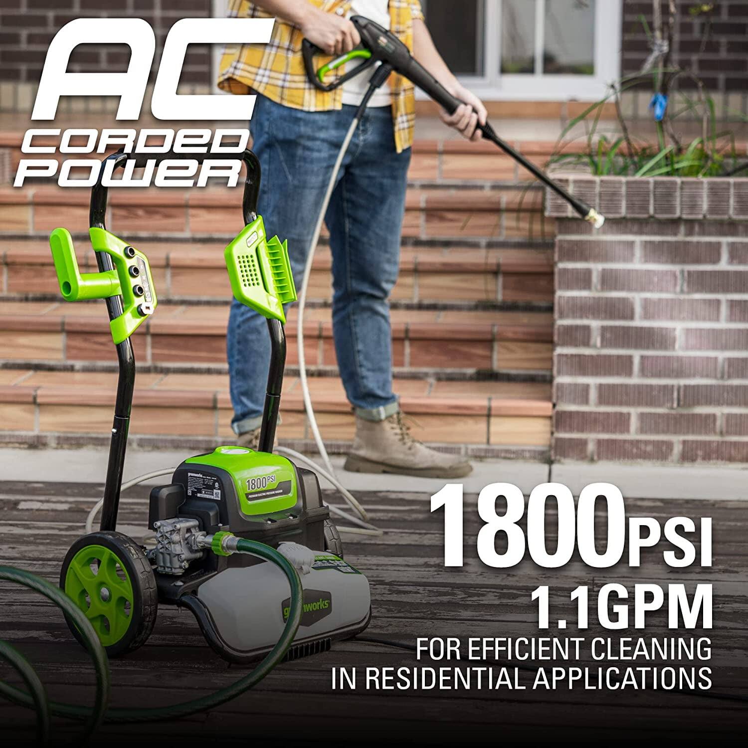 AC CORDED POWER  
1800 PSI  
1.1 GPM  
FOR EFFICIENT CLEANING IN RESIDENTIAL APPLICATIONS