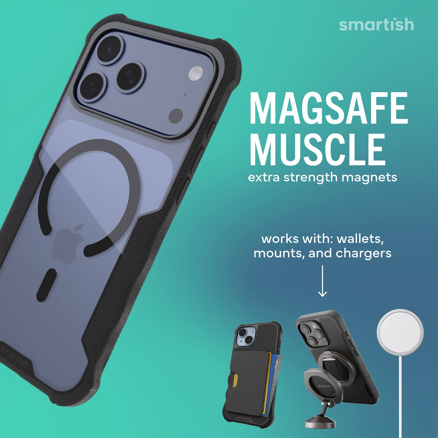 smartish MAGSAFE MUSCLE extra strength magnets works with: wallets, mounts, and chargers smartish
