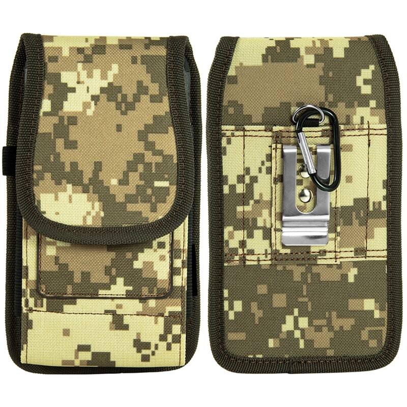 Back. LUXMO - LUXMO Large Vertical Universal Nylon Phone Pouch with Dual Card Slots - Digital Camo - Green.