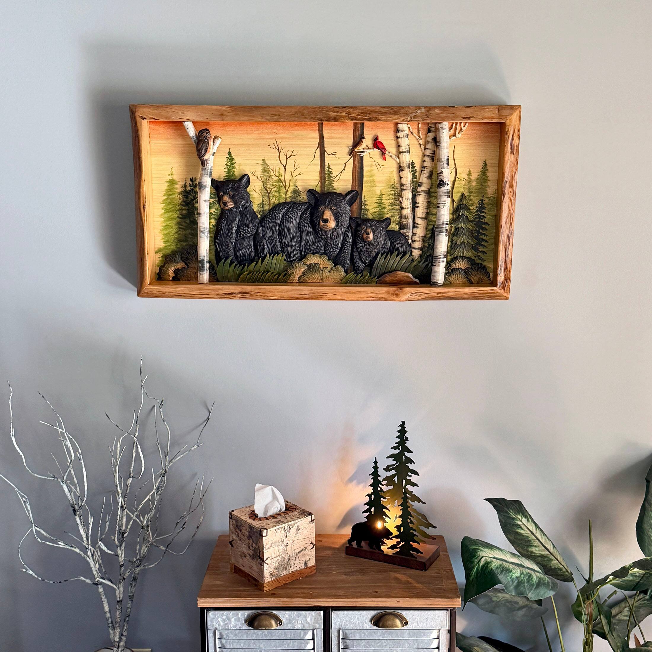 Alt View 3. Zeckos - Rustic Bear Family in Woods Intarsia Wood Wall Sculpture 35.5x18 Indoor - Brown.
