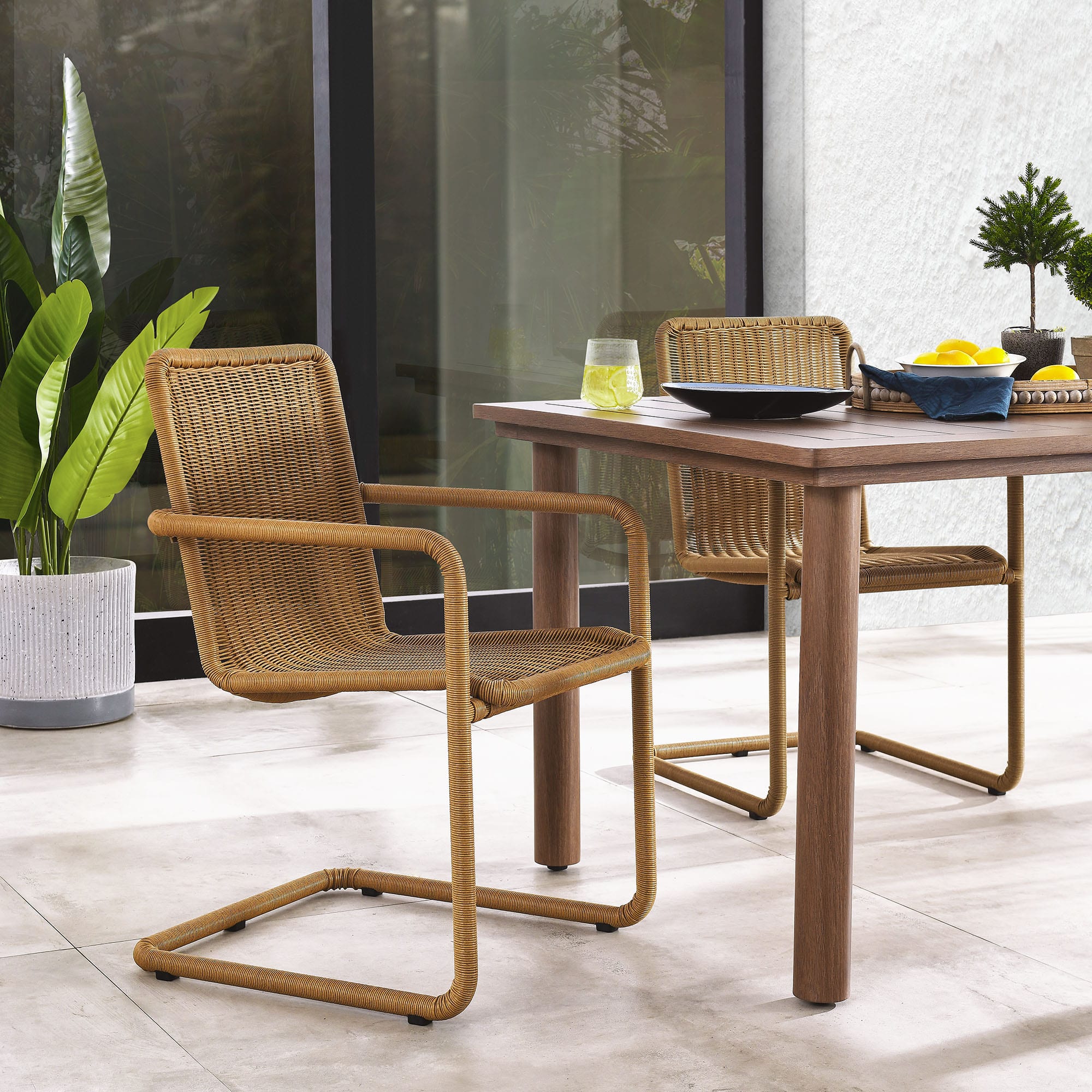 Abacus Outdoor Patio Wicker Dining Chairs Set of 2 by Modway - Natural