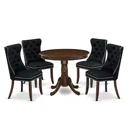 East West Furniture - 5 Piece Dining Table Set Consists of a Round Kitchen Table with Pedestal - Black