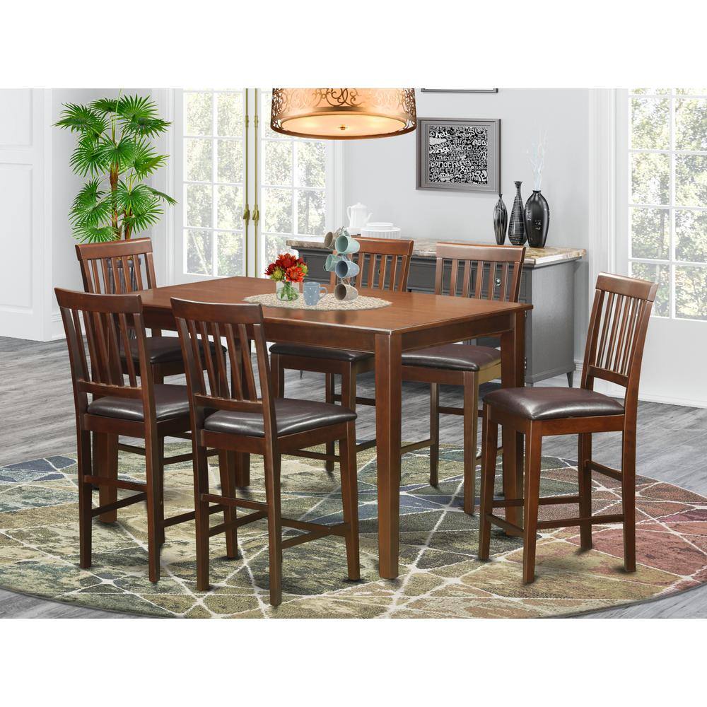 Back. East West Furniture - 7 Pc Counter height Table set- counter height Table and 6 counter height stool. - Mahogany.