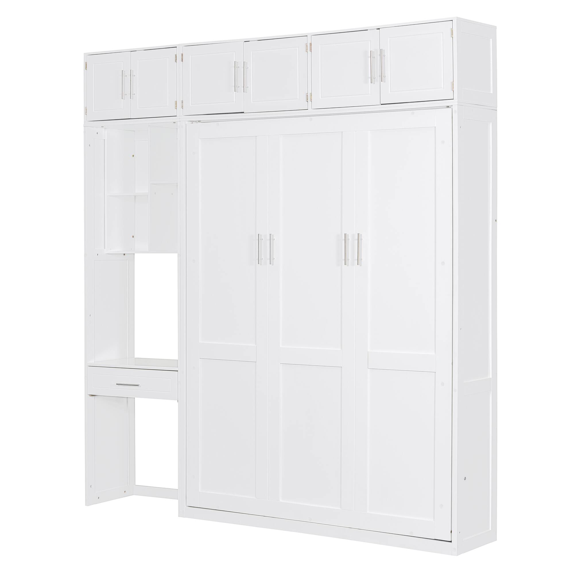 Alt View 5. Tiramisubest - Full Size White Wall Murphy Bed with Desk, Cabinet and Shelves, Space Saving, 87x81x95 inches, 330 lbs - White.