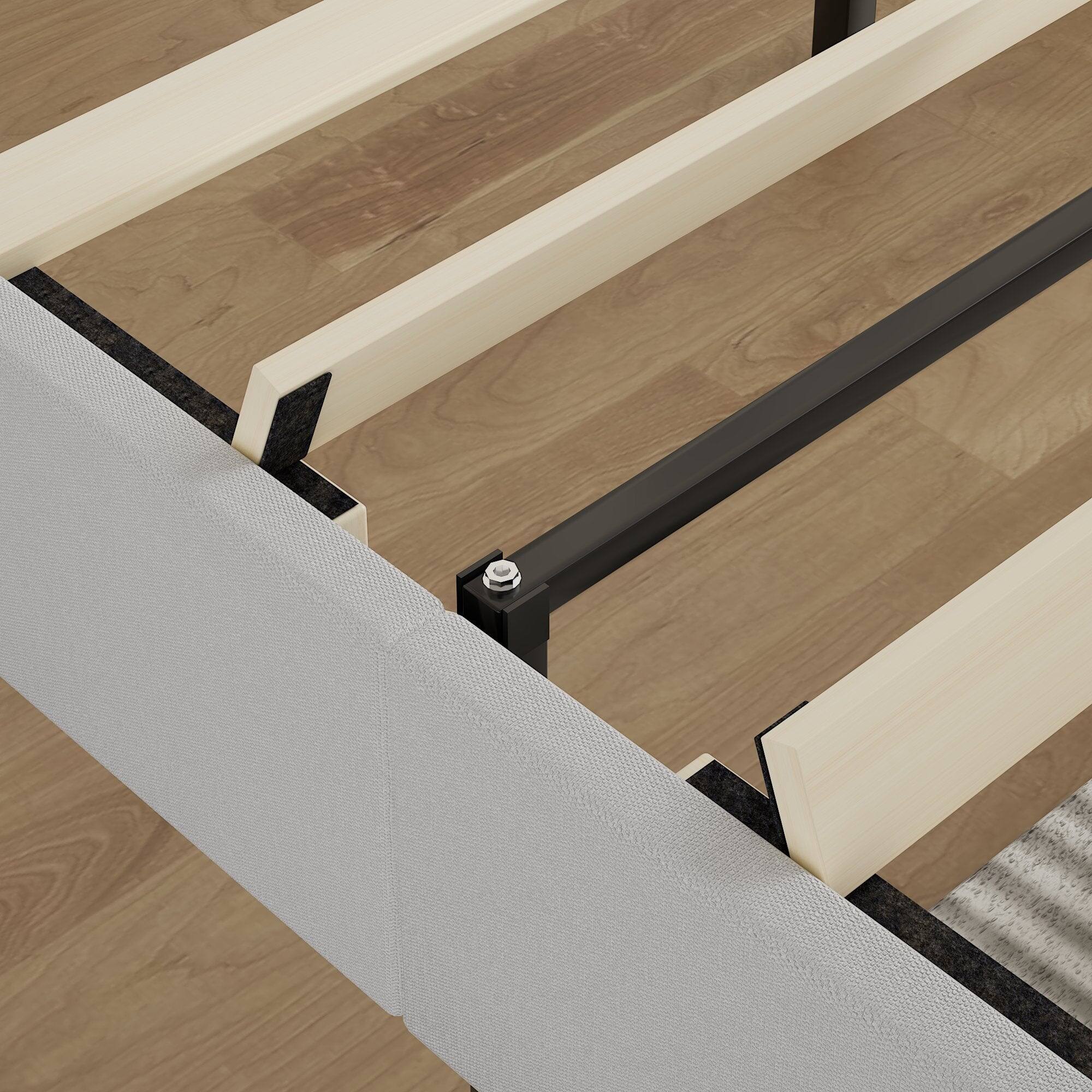 Alt View 1. Vecelo - Queen Upholstered Platform Bed Frame with Adjustable Tufted Headboard, Heavy-Duty Metal & Wood Slats, Noise-Free Design - White.