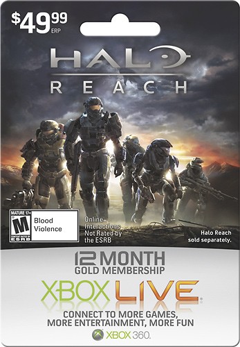  Microsoft - Halo: Reach-Branded Xbox Live 12-Month Subscription Card with T-Shirt