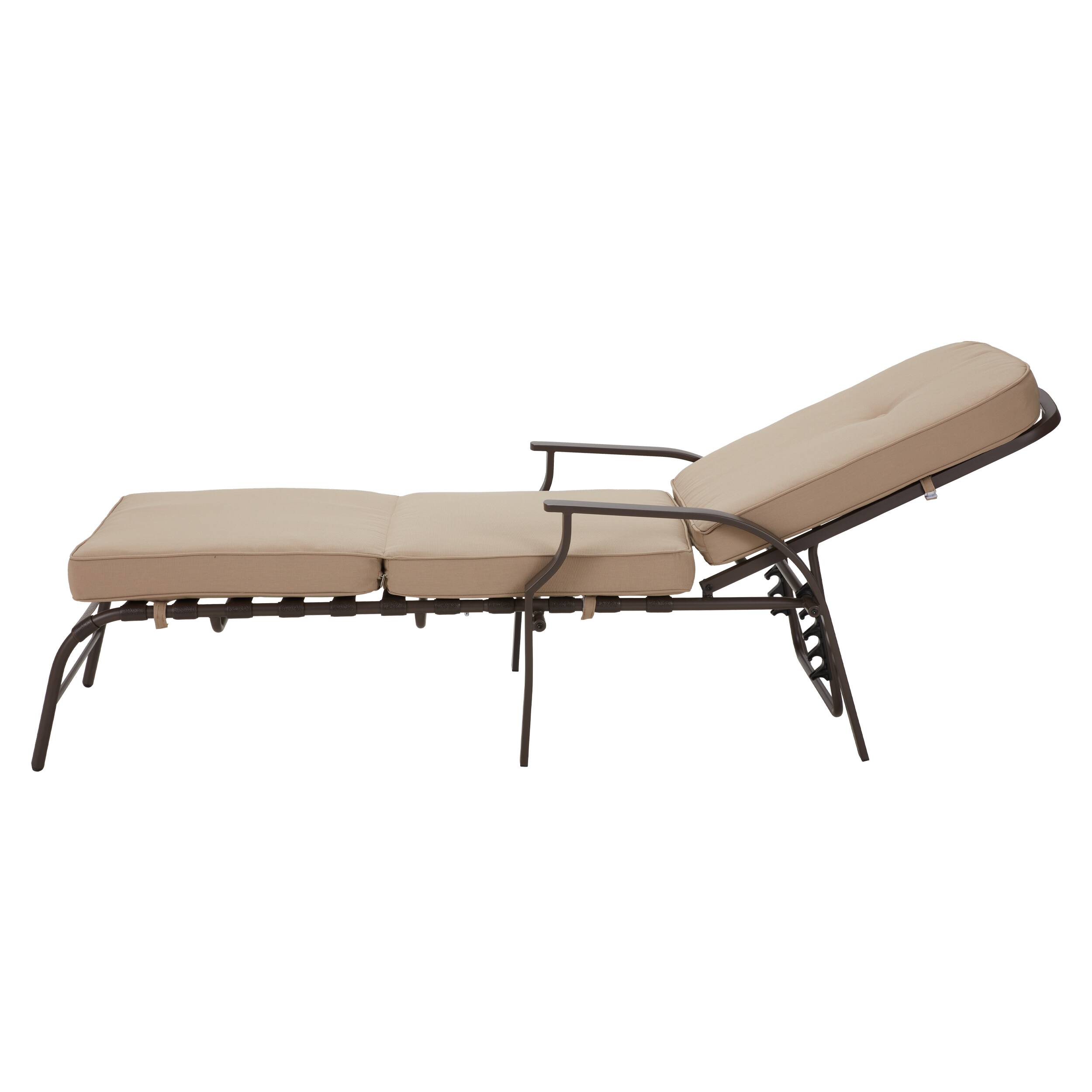 Back. Mondawe - Adjustable Outdoor Chaise Lounge with Armrest and Cushion - Beige.