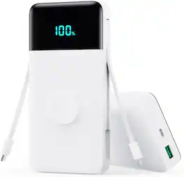 Core Tech - 40800mAh 25W Fast-Charge Power Bank with Built-In Cables and LED Display - White