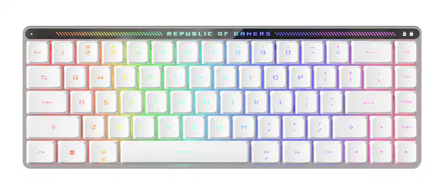 REPUBLIC OF GAMERS
Esc 1 2 3 4 5 6 7 8 9 0 - + Ins
Q W E R T Y U I O P Del
Caps A S D F G H J K L : : - PgUp
Z X C V B N M < > ? PgDn
Ctrl Alt Fn Ctrl