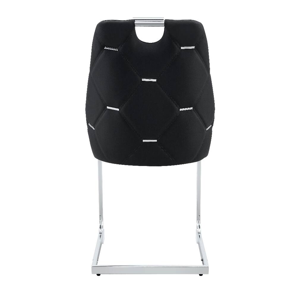Alt View 4. Loheer - Loheer Black Dining Chairs Set of 2 Faux Leather High Back Upholstered Kitchen Chairs with Chrome Pull Handle - Black.