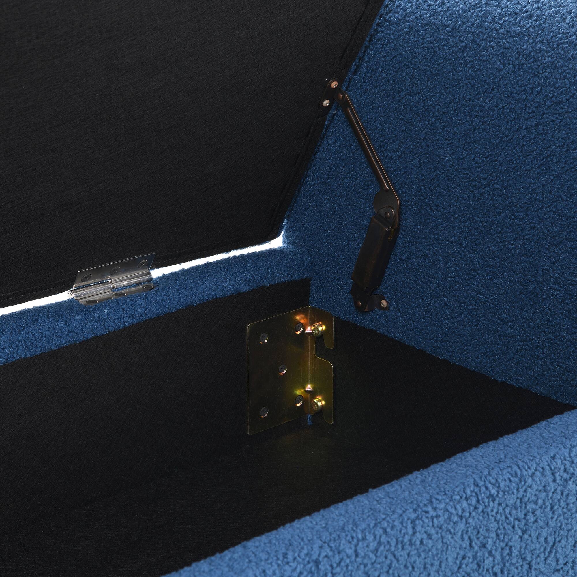 Alt View 5. GOODSILO - Modern Upholstered Storage Bench with Arms, Large Foot Rest Stool for Living Room and Bedroom - Navy Blue.