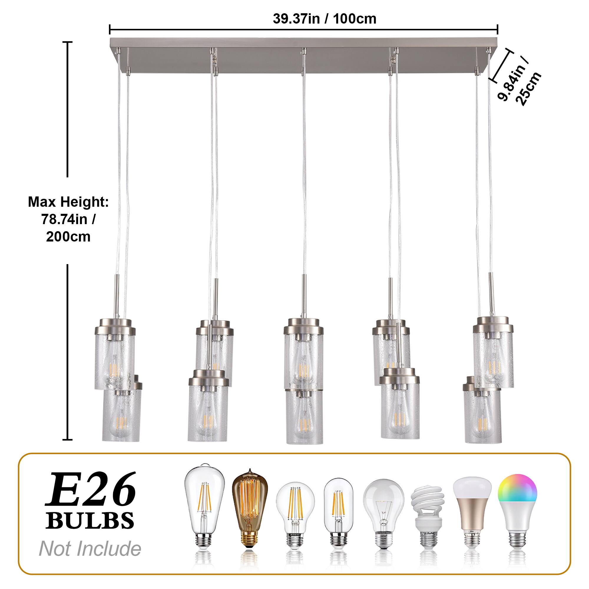 39.37in / 100cm  
I - 9.84in / 25cm  
Max Height: 78.74in / 200cm  
E26 BULBS Not Include