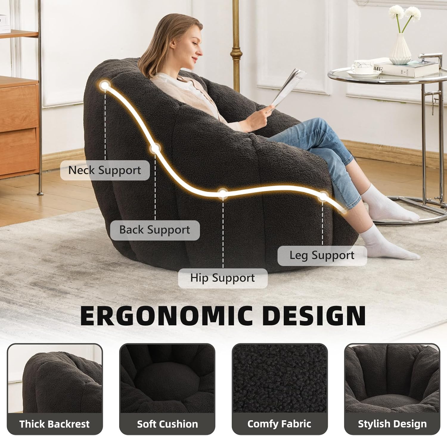 MIZ Neck Support Back Support Hip Support Leg Support ERGONOMIC DESIGN Thick Backrest Soft Cushion Comfy Fabric Stylish Design
