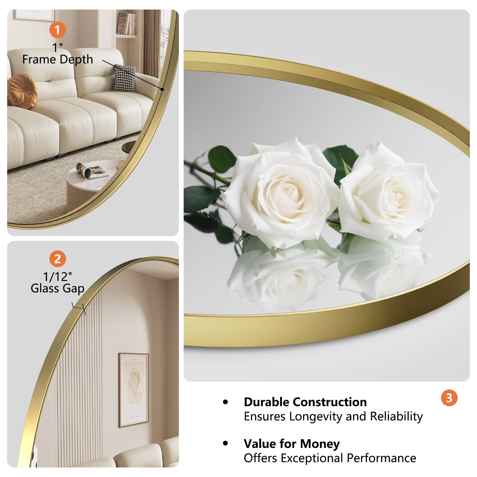 1. 1" Frame Depth  
2. 1/12" Glass Gap  
3. Durable Construction Ensures Longevity and Reliability  
4. Value for Money Offers Exceptional Performance