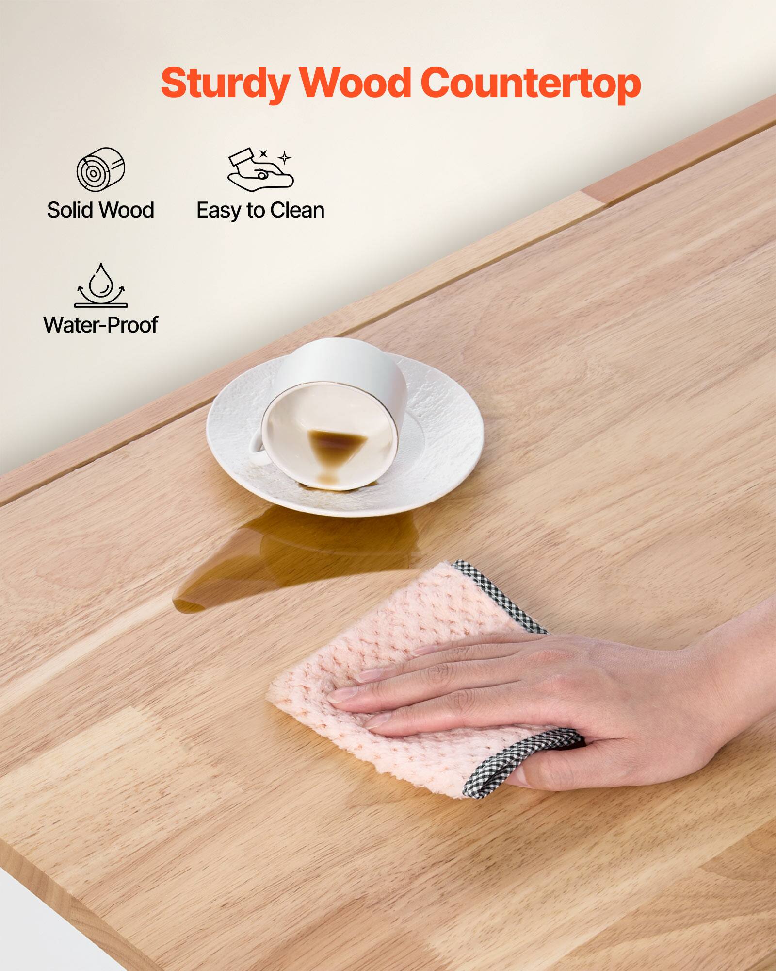 Sturdy Wood Countertop, Solid Wood, Easy to Clean, Water-Proof