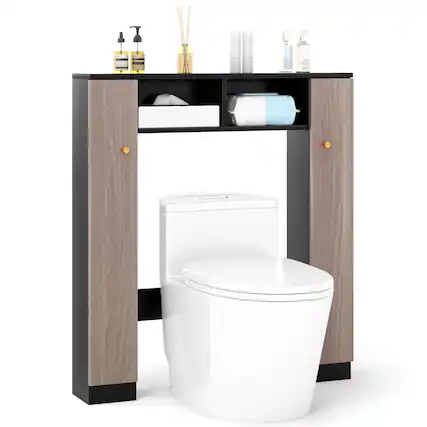 Front. Costway - Costway Over The Toilet Storage Cabinet, Double Door Bathroom Toilet Storage Organizer - Black.
