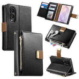 UUCOVER - Magnetic Zipper Wallet Case for Samsung Galaxy Z Fold 8,Shockproof Leather+PC Card Slots Wallet Case Stand Cover - Black