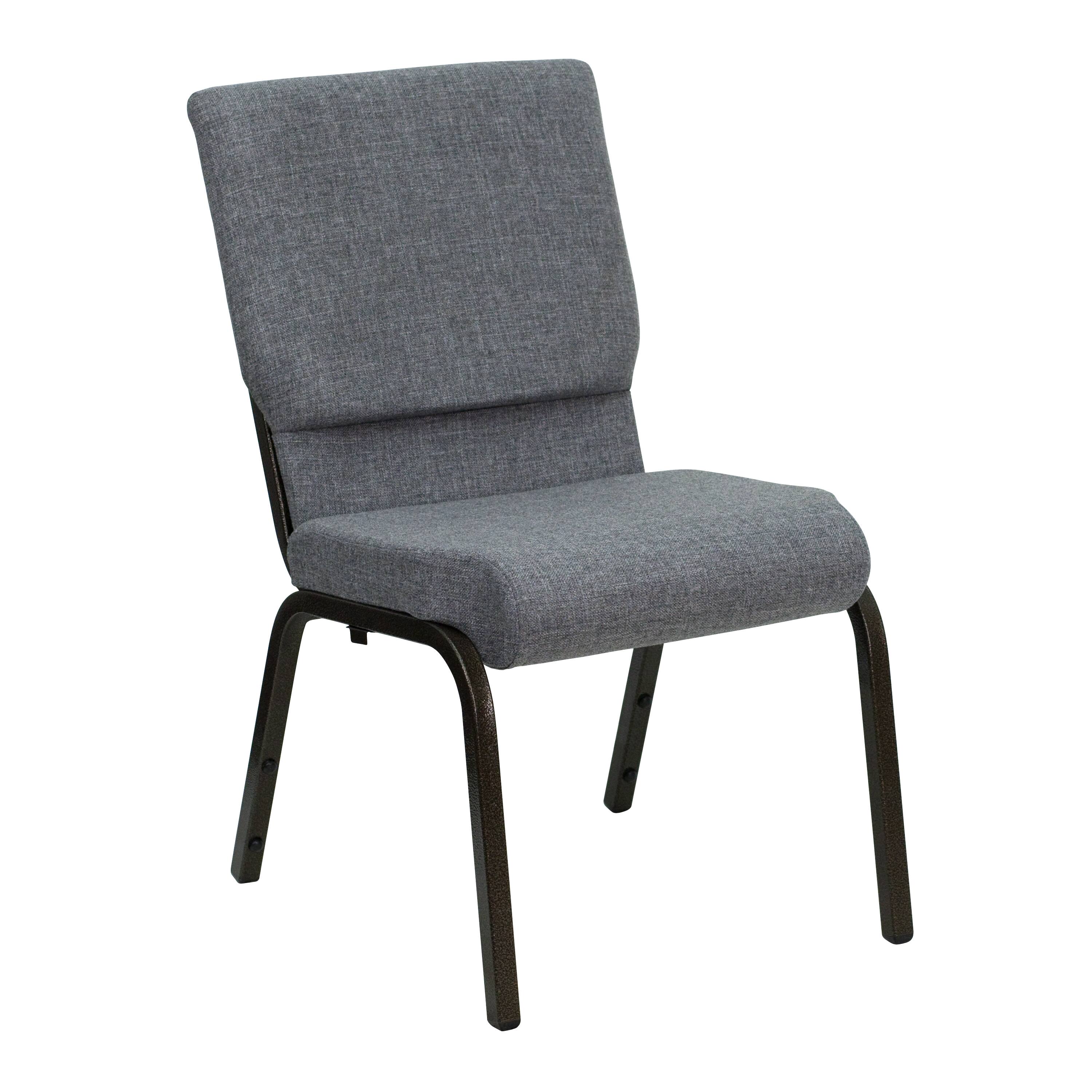 Front. Alamont Home - Hercules 18.5"W Stacking Church Chair in Gray Fabric - Gold Vein Frame - Gray Fabric/Gold Vein Frame.