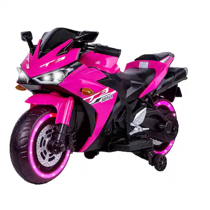 Front. Ecooso - Kids Motorcycle 12V Ride On Toy with Training Wheels, Manual Throttle, Hand Drive, Lighting Wheels, Ages 3-6 - Pink.