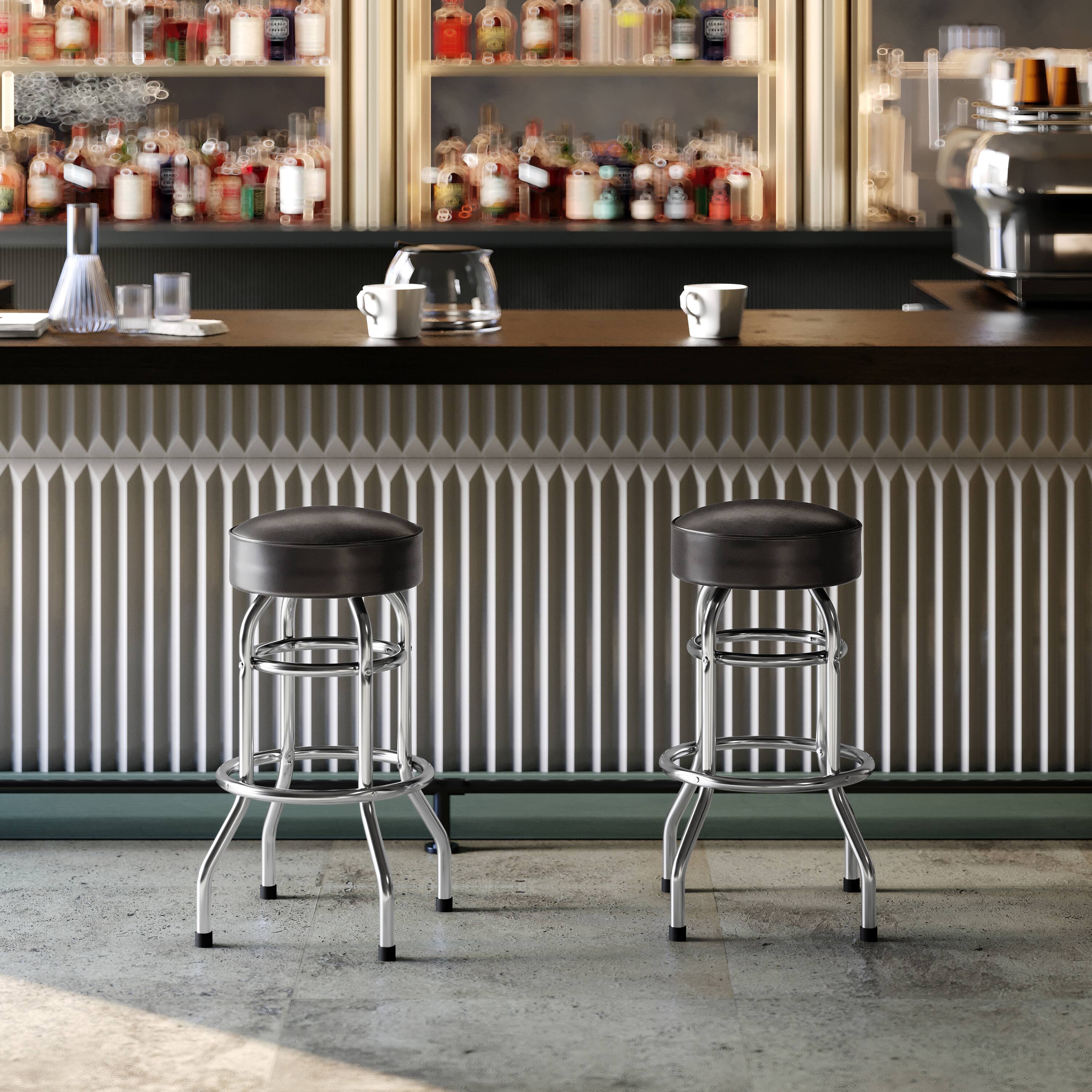 Alt View 2. Flash Furniture - Bruno Double Ring Chrome Barstool with Dark Brown Seat - Brown.