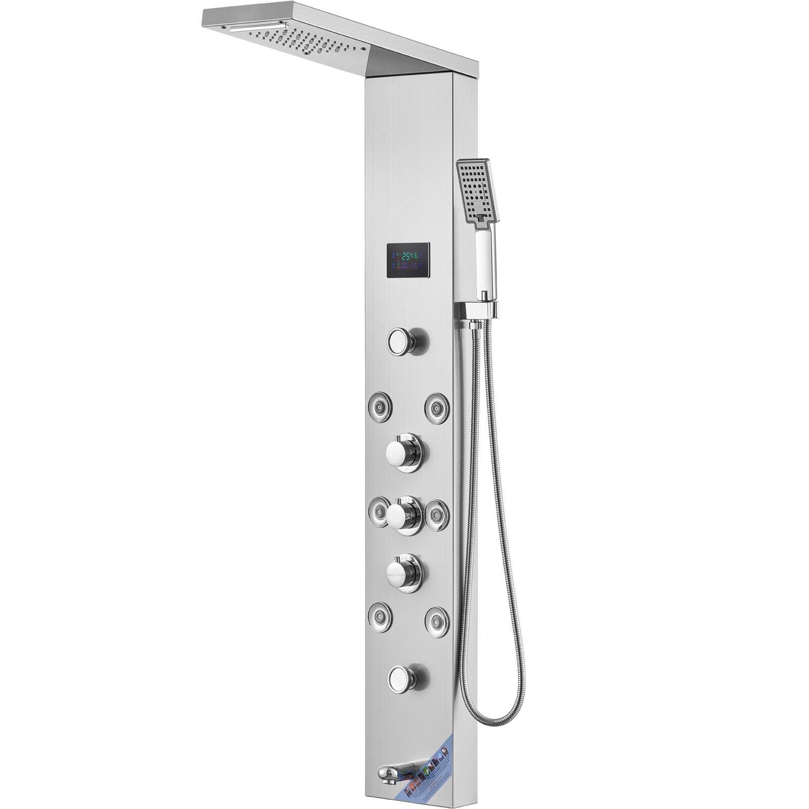 Alt View 5. VEVOR - Shower Panel System, 6 Shower Modes, LED & Screen Hydroelectricity Shower Panel Tower,Rainfall,Waterfall, 8 Massage Jets - Silver.