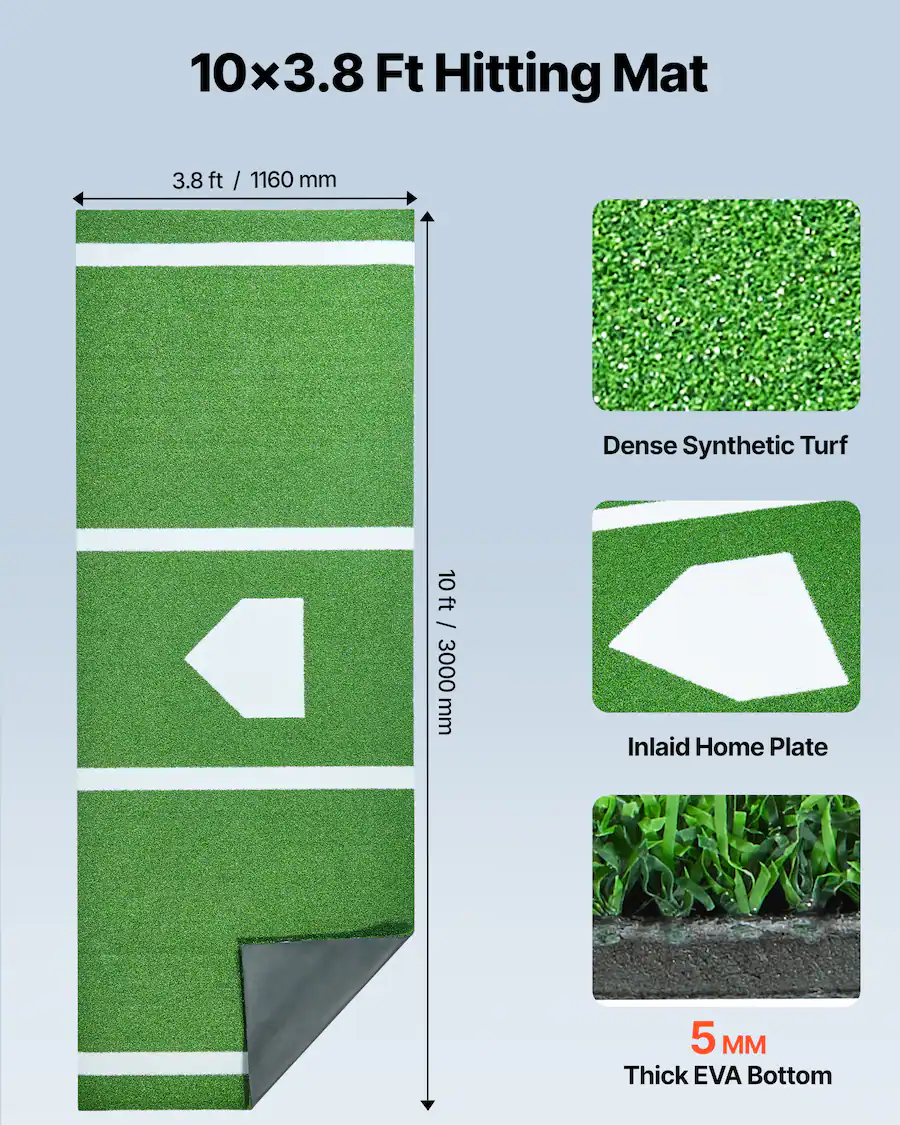 Softball Rug VEVOR 10x3.8 ft Baseball Softball Hitting Batting Mat, Indoor/Outdoor ...