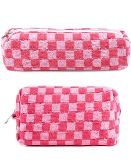 Vulpecula Spade - 2Pcs Checkered Cosmetic Bag Pencil Case Small Makeup Bag for Purse Cute Makeup Pouch Pink Pencil Pouch Makeup Bag Makeup - Aa-pink checkered