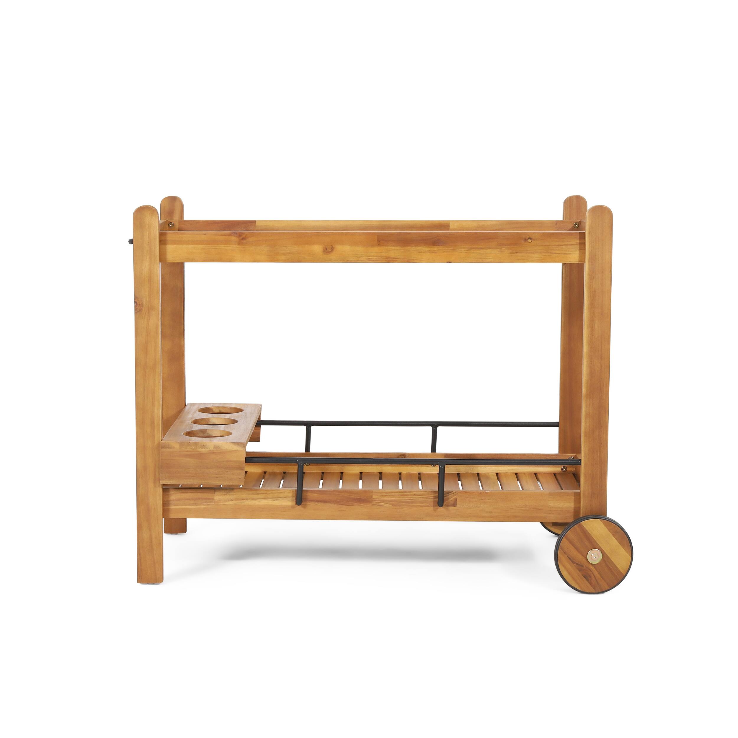 Alt View 1. Spaco - Spaco Acacia Wood Bar Cart with 2 Wheels Slat Design, Mobile Serving Cart, Wine Bottle Storage, for Indoor Outdoor - Black.