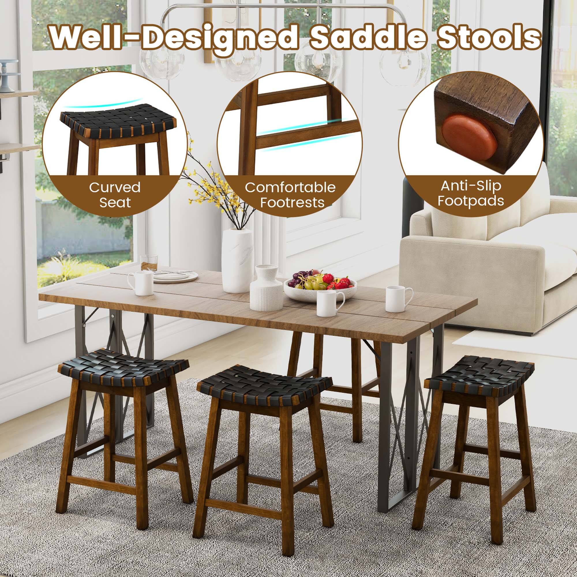 Costway Woven Saddle Stools Set of Faux PU Leather Counter