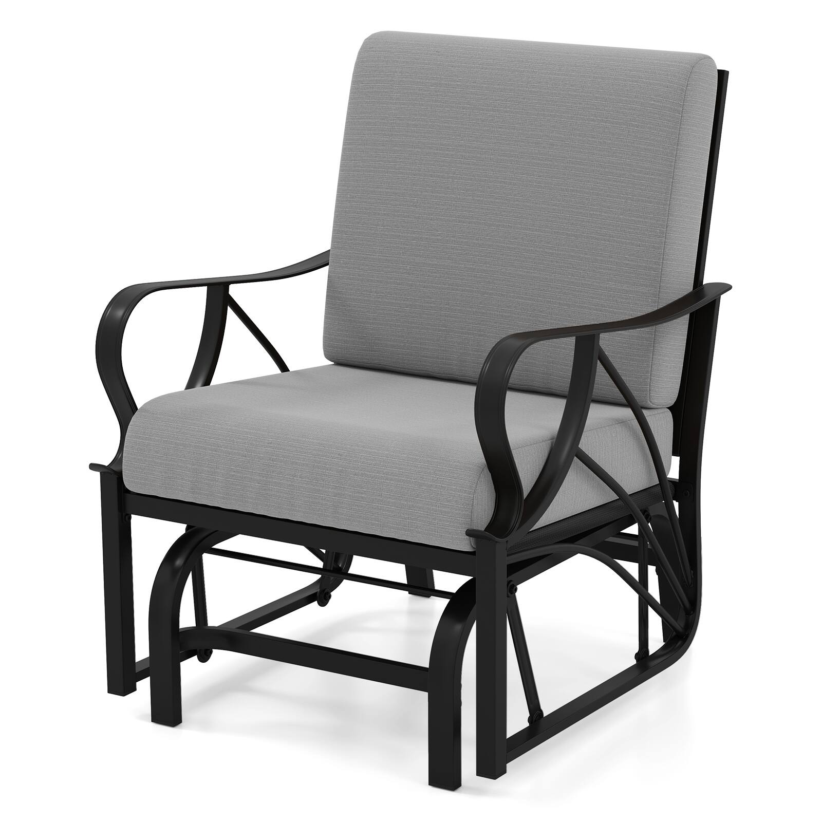 Alt View 1. Gymax - Gymax Patio Glider Chair Single Outdoor Rocking Chair w/ Seat & Back Cushions Gray - Gray.