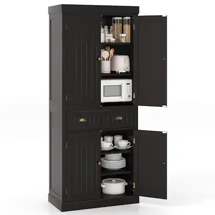 Front. Gymax - Gymax 72'' Kitchen Pantry Storage Cabinet Tall Freestanding Cupboard w/ 4 Doors Large Drawer Brown - Espresso.