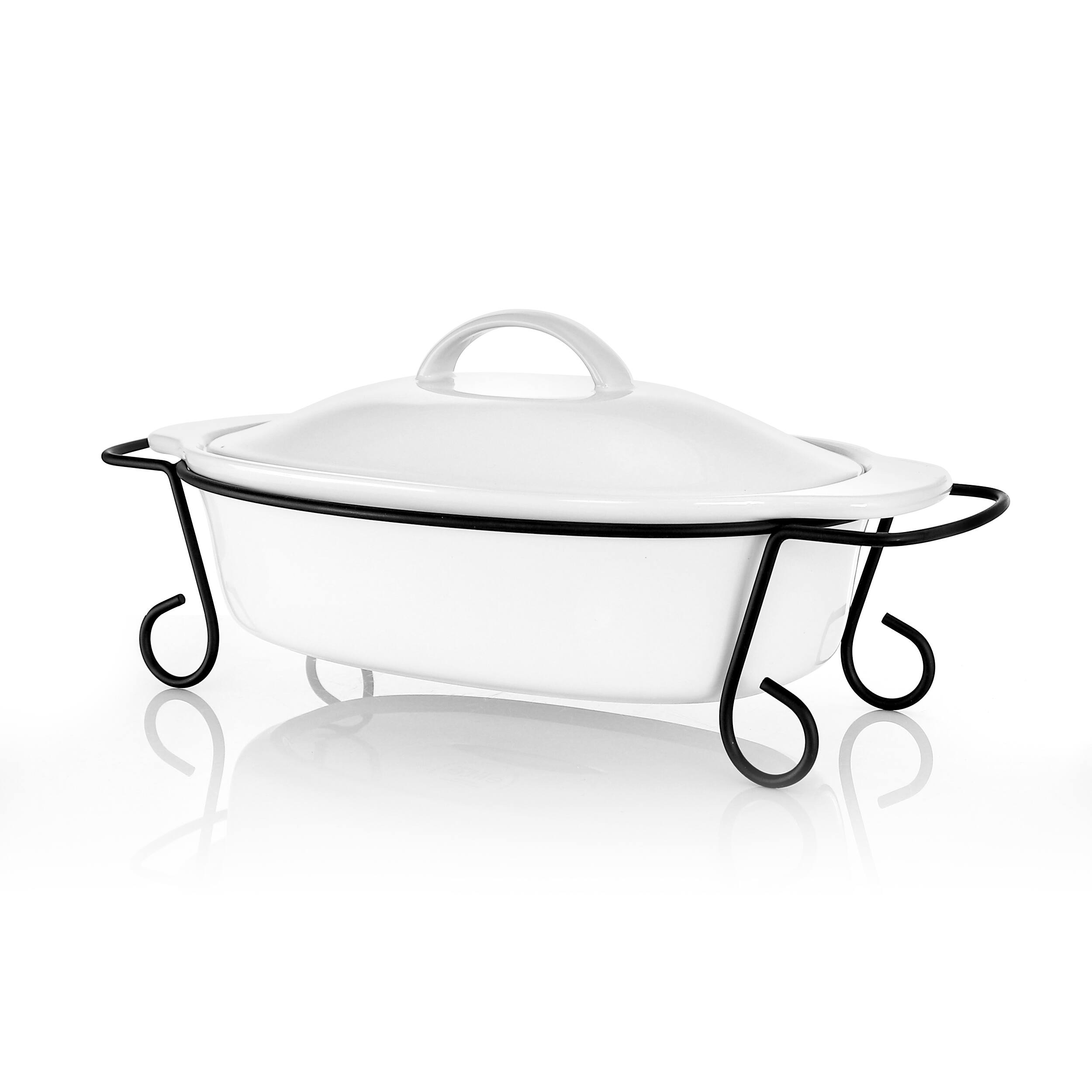 Front. Gibson - Gibson Elite Gracious Dining 2 Piece Oval Stoneware Bakeware with Lid and Metal Rack - White.