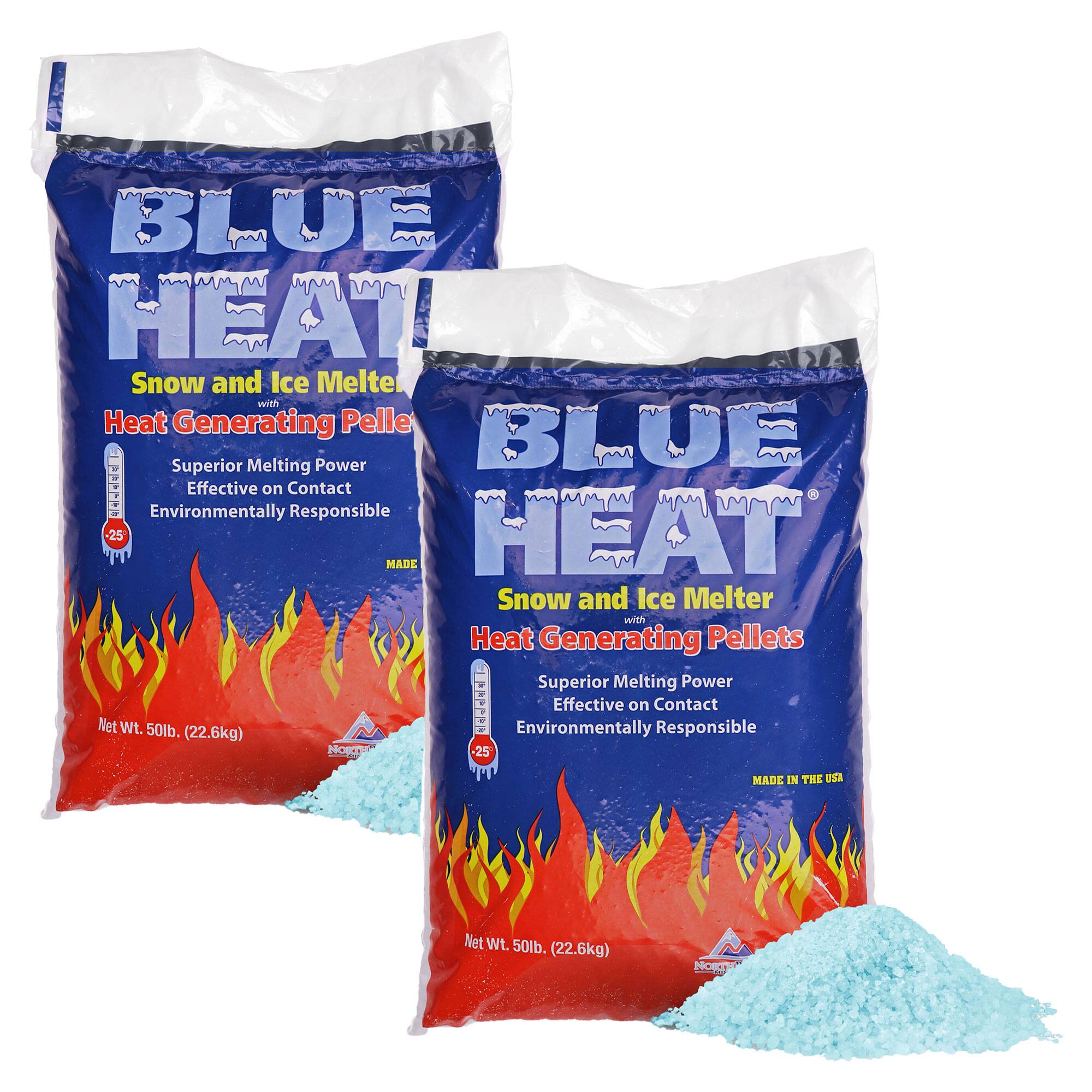 BLUE HEAT  
Snow and Ice Melter  
with Heat Generating Pellets  
Superior Melting Power  
Effective on Contact  
Environmentally Responsible  
MADE IN THE USA  
Net Wt. 50lb. (22.6kg)  

BLUE HEAT  
Snow and Ice Melter  
with Heat Generating Pellets  
Superior Melting Power  
Effective on Contact  
Environmentally Responsible  
MADE IN THE USA  
Net Wt. 50lb. (22.6kg)